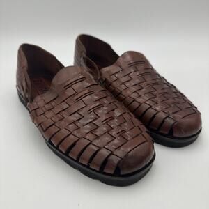 Sunsteps Sandals Mens Size 9.5 Hand Woven Brown Leather Slip on Shoes